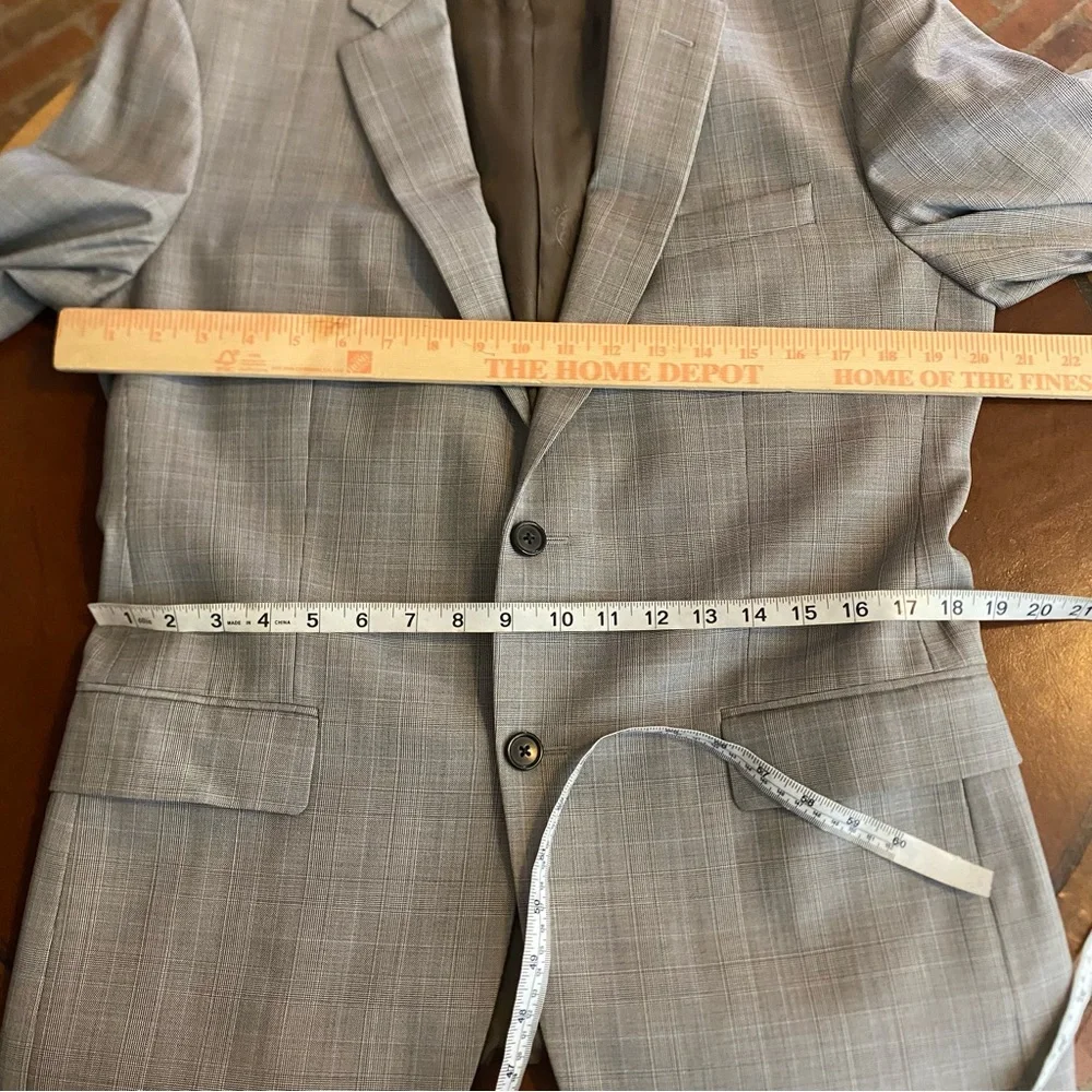 Brooks Brothers 1818 Milano Saxxon Wool Blazer Gray Plaid Windowpane 42R W36‎